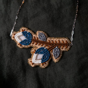 Blue Double Rose Bud Necklace