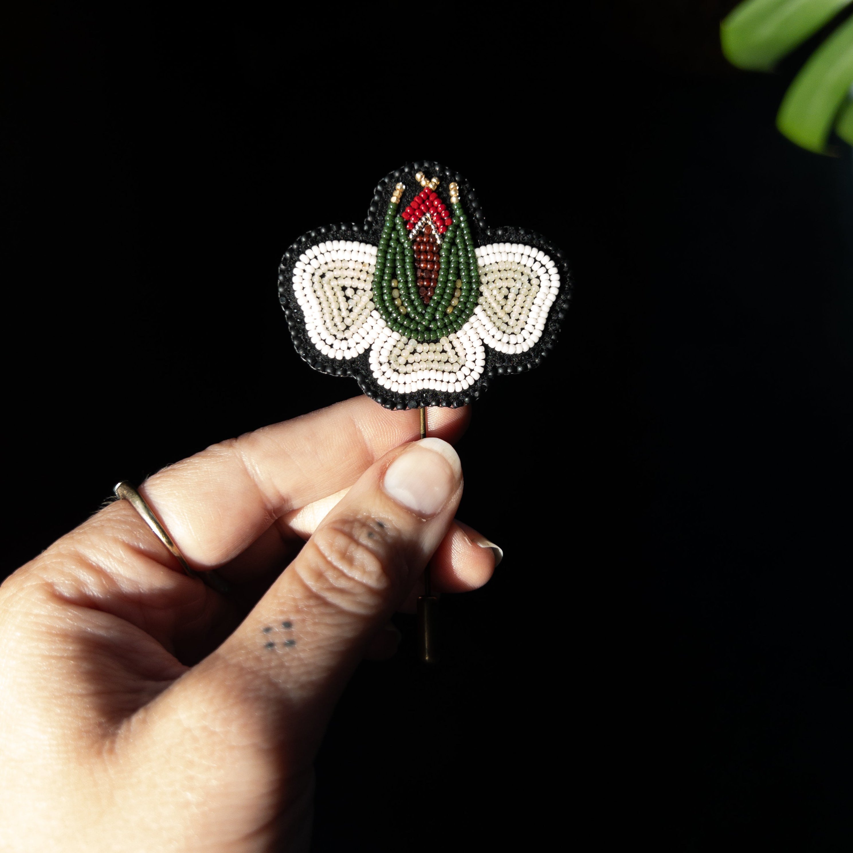 Blooming Rose Pin | White & Red