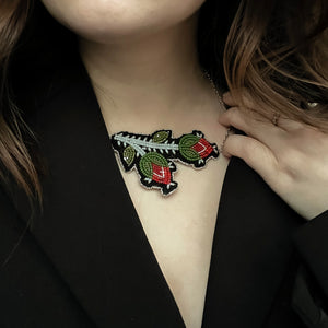 Red Double Rose Bud Necklace