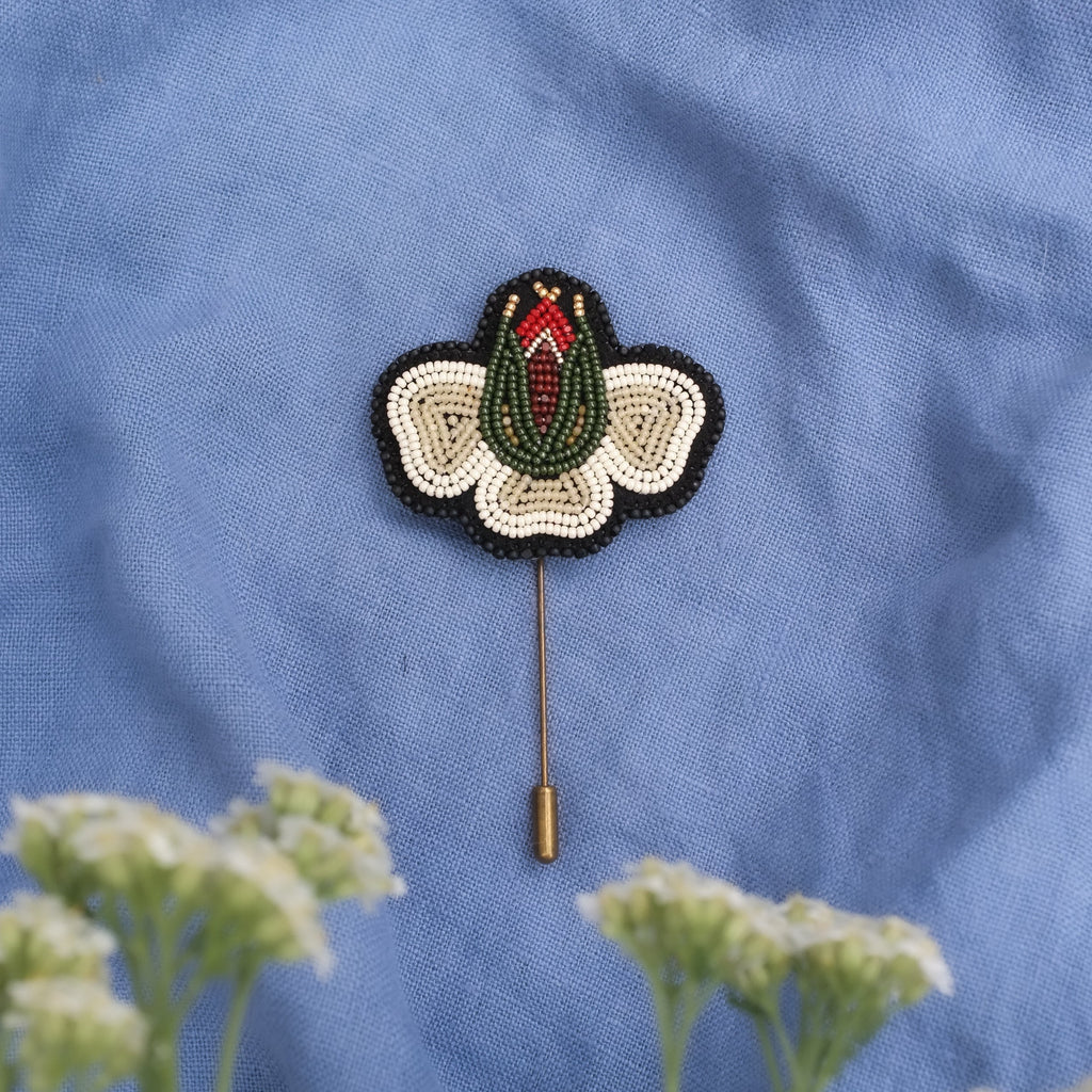 Blooming Rose Brooch | White & Red