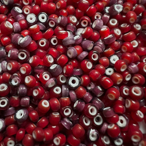 Vintage White Heart Red and Plum Mixed 9/0 Beads